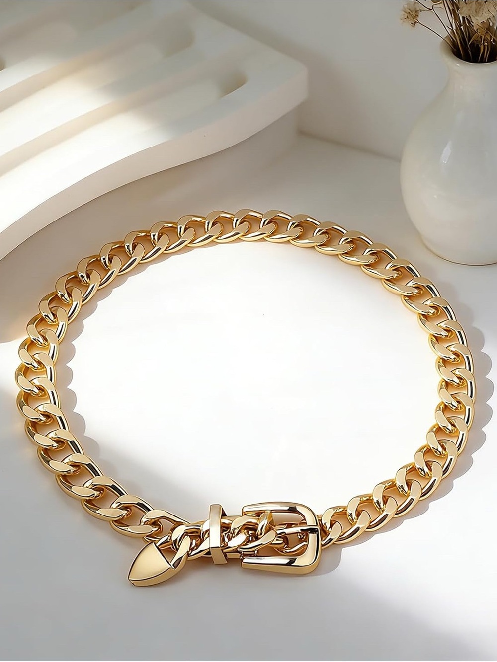 Gold Chunky Chain Belt Choker Necklace - Picture 3 of 7